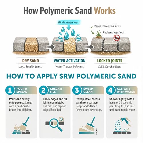 SRW Pavermate Z3 Polymeric Sand for Concrete Pavers and Stone Joints Up to 2 in — Haze Free, Rain Safe in 10 Minutes — 50 lb Bag (Tan)