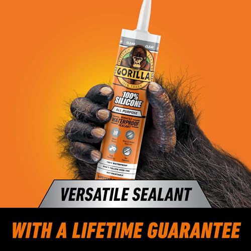 Gorilla 100% Silicone Waterproof Caulk, Clear, 10 oz Cartridge - color: Clear, size: 10oz