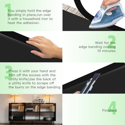 YANYE Black Edge Banding, 1 1/2 inch x 100ft roll of Wood Veneer Melamine Edge Banding Preglued, Tape Banding for Cabinet Repair Furniture - color: Black, size: 1 1/2"x 100ft