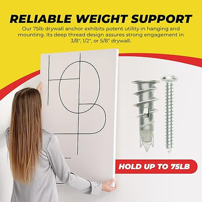 Qualihome Zinc Self Drilling Drywall Anchor Hollow Wall Anchor Kit With Screws - Metal Self Drilling Drywall Anchors With Wide Screw Fins - #8 Zinc Drywall Anchors Heavy Duty (10 Pack) - size: 10 Pack