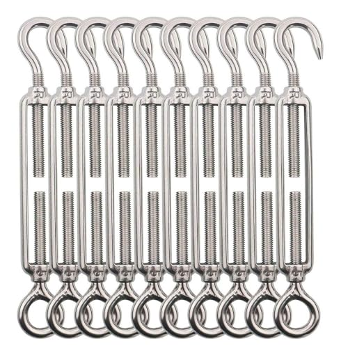 TooTaci 10 Pack M5 Turnbuckle, 304 Stainless Steel Turnbuckle Hook and Eye - size: M5 OC-10Pcs