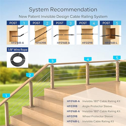 20 Pair Black Cable Railing Kit, Invisible Crimp Fitting Hardware, Right & Left Handed Thread Swage Lag Screws for Wood Post of 1/8" T316 Steel Railing System, HF016BL - color: Black