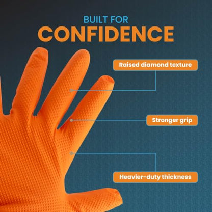 Nitrile Diamond Texture Gloves, 8 Mil Industrial Disposable Glove - color: Orange, size: Medium