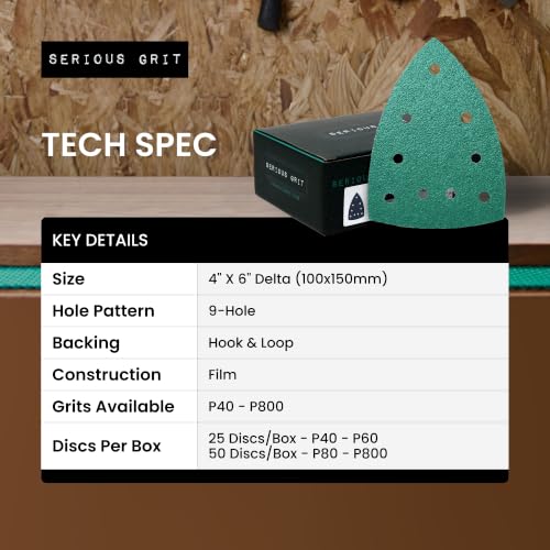 Serious Grit - 4" x 6" Delta P400 Grit Sanding Sheets - 50 Pack Box - size: 400 Grit