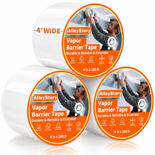 Vapor Barrier Tape, 4" x 180', 9 Mil White Crawl Space Seam Tape, 3 Rolls - size: 3 Roll