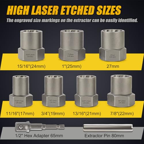 Topec Bolt Extractor Kit Heavy Duty, 9-Piece 1/2'' Drive - size: 9-piece