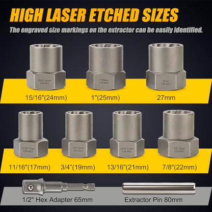 Topec Bolt Extractor Kit Heavy Duty, 9-Piece 1/2'' Drive - size: 9-piece
