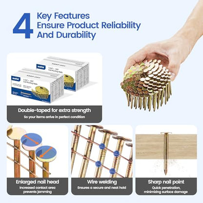 meite NP45 Pneumatic Nail Remover Kit with 1-3/4 Inch Coil Roofing Nails, Heavy Duty Air Punch Nail Extractor Tool for Roof Repair Wood Demolition Pallet Recycling, 2,880PCS