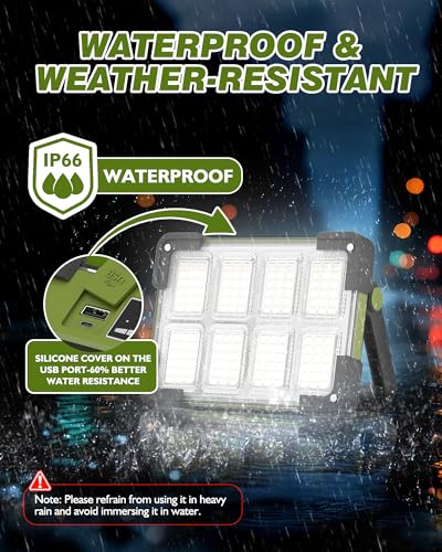 120W Solar Rechargeable 144 LED Work Light, 10000LM Flood Light - color: Army Green