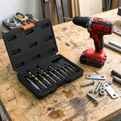 QWORK 14-Piece Damaged Screw Extractor Set with Left-Hand HSS Drill Bits - Removing Broken Bolts Kit for Men - Gift-Ready with Storage Box