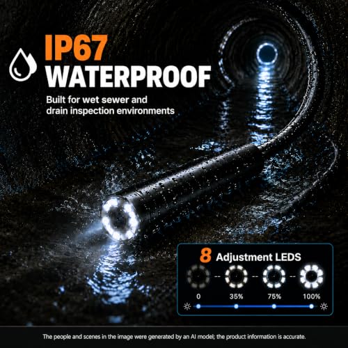 50FT Borescope Camera with Light, 4.3" Screen Inspection Camera, No WiFi - style: 50FT 4.3" Single Lens