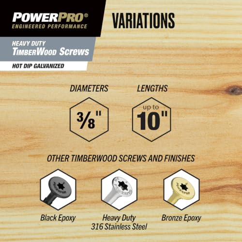 Power Pro TimberWood Structural Screws, 3/8 x 8in, 15 Pieces, Silver - color: Silver, size: 3/8 inch x 8 inch, style: 15pc