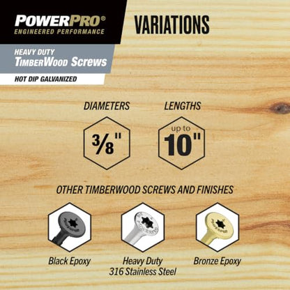 Power Pro TimberWood Structural Screws, 3/8 x 8in, 15 Pieces, Silver - color: Silver, size: 3/8 inch x 8 inch, style: 15pc