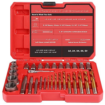 35 Pcs Spiral Screw Bolt Extractor Set Left Handed Drill Bit - size: 35Pcs