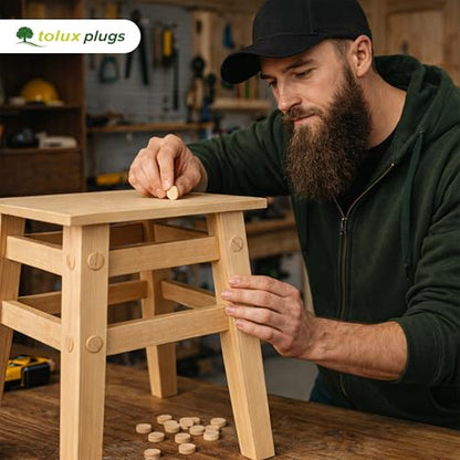 Tolux Wooden Plugs 20 mm (0.79"), Wood Screw Hole Plugs, 20 × 9 mm (0.79 × 0.35"), 40 pcs - size: 20x9 mm/ 0.79x0.35 in