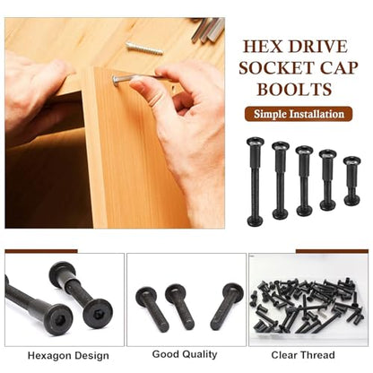 M6 Hex Drive Socket Cap Bolt Kit, Black, 30 Sets - color: Black, size: M6x16/25/35/45/55mm