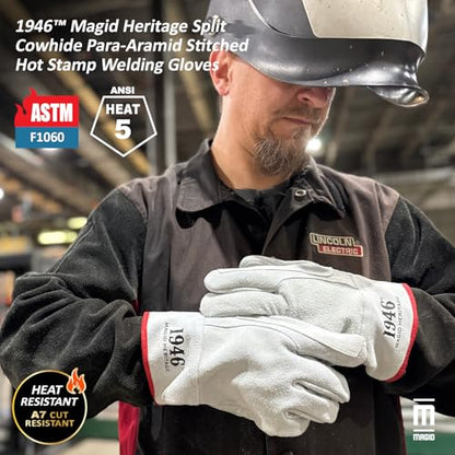 MAGID 1946 Heritage Split Cowhide Para-Aramid Stitched High Heat Leather Gloves, 8/Medium, 12 Pairs, T1756 - size: 8/Medium, style: 12 Pairs