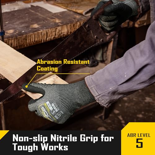 COOLJOB ANSI A7 Cut Resistant Gloves - 1/3/12 Pairs, Nitrile Rubber Dipped Safety Work Gloves with Reinforced Thumb, Non Slip, Breathable, Touchscreen, for Fishing, Gardening, Grey Large - size: Large, style: A7 Pack of 12