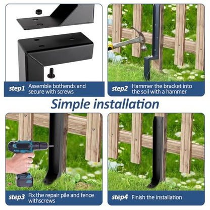 2 Pcs Fence Post Repair Kit Angle Metal Sturdy Ground Stakes