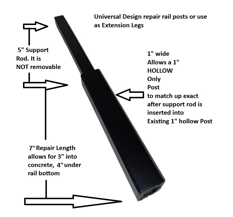 ANVIL'S No Welding Core Drilled 1" Outdoor Step Handrail Repair Brackets Loose Rusty Railings Post 7" Steel Grip Rail Mount for Wrought Iron Metal Rails Posts Broken Out of The Concrete Black
