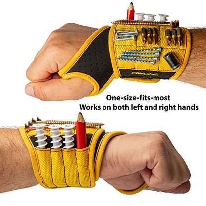 BINYATOOLS Magnetic Wristband for Tools Gift for Him Magnet Screw Holder Wrist Support Keeps Screws Nails, Drill Bits Handy Unique Tool Gadgets Men’s Gadgets Dad Gadgets - color: Yellow