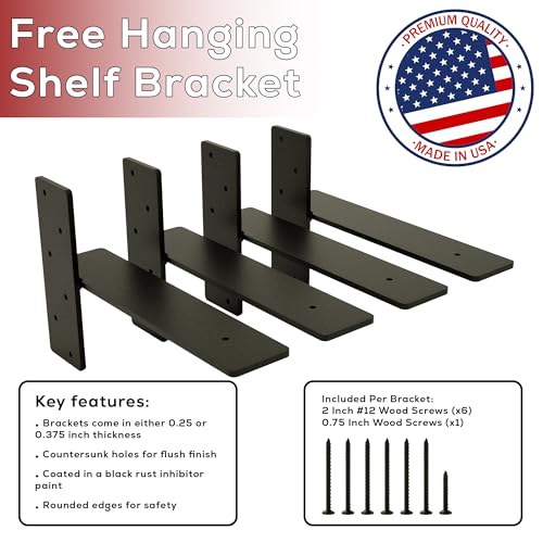 Free Hanging Shelf Bracket Multi-Pack –Heavy-Duty Metal Floating Shelf Support Brackets for Wood Shelves – Hidden Wall Mount Hardware for Modern, Rustic & Industrial Shelving (4 Pack, 10 x 1/4 Inches) - size: 10 x 1/4 Inches, style: 4 Pack