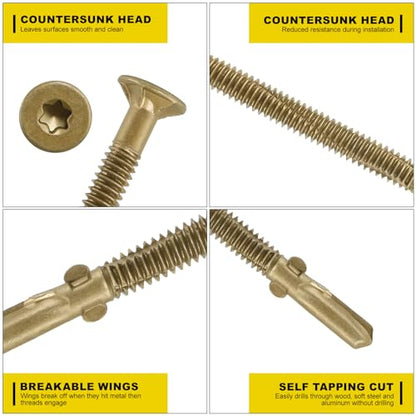 #12 x 2 Self-Tapping Trailer Deck Screws,79PcsT25 Star Bits Screws - color: Gold, size: #12 x 2in 79pcs