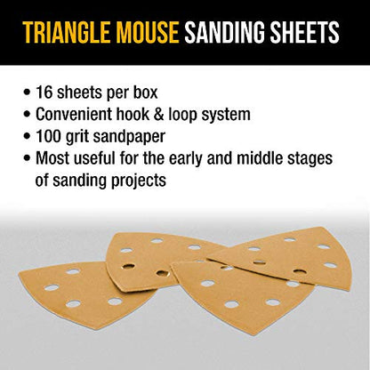 Dura-Gold Premium Triangle Oscillating Mouse Sanding Sheets - 100 Grit (Box - size: 100-Grit