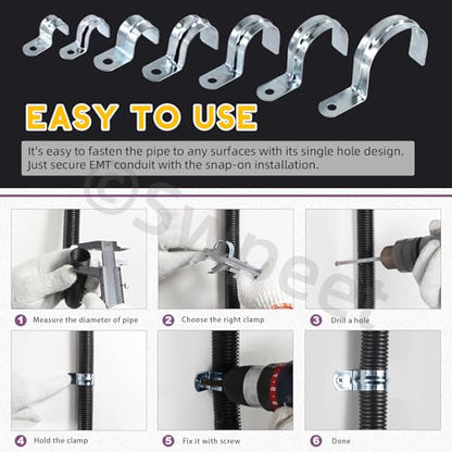 Swpeet 30Pcs 1"(25mm) Zinc Plated One Hole EMT Pipe Strap Kit, Pipe Straps U Bracket Tube Strap Pipe Clamp 1 Hole Snap On Pipe Strap Conduit Clamps Tension Clips for Fixing EMT Conduit Pipe - style: 1"-25mm