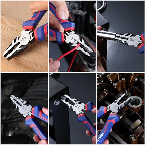 WORKPRO 8" Linesman PRO Screw Extractor Pliers(Combination Pliers) with Unique Non-slip Jaws, Stripped Screw Remover Tool, Lineman Plier for Quickly Removal of Damaged or Rusted Fasteners