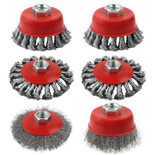 6-Piece, Angle Grinder Wire Wheel, 4 1/2" Angle Grinder Attachments - style: 2*3” Cup Brush + 2*4” Wheel Brush + 2* Steel Brush