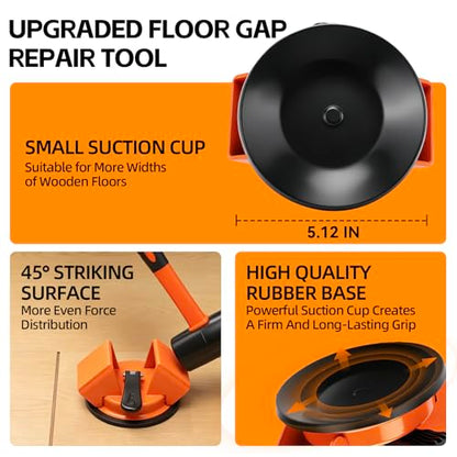 Floor Gap Fixer Tool - 45° Dual-Sided Strike, Floor Suction Cup Tool for Gaps with Crack Cleaner, Mallet & 5 Sticky Pads - Laminate Floor Gap Repair Tool, Flooring Tools Kit