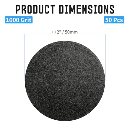 50 Pcs 2" Wet Dry Sandpaper, 1000 Grit, Hook & Loop - style: 1,000 Grit