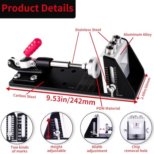 Pocket Hole Jig Kit,3-Hole Metal Pocket Screw Jig System with Quick Clamp
