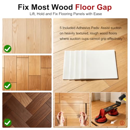 Floor Gap Fixer Tool with Dual Suction Cup, Rubber Mallet & 5 Reusable Pads