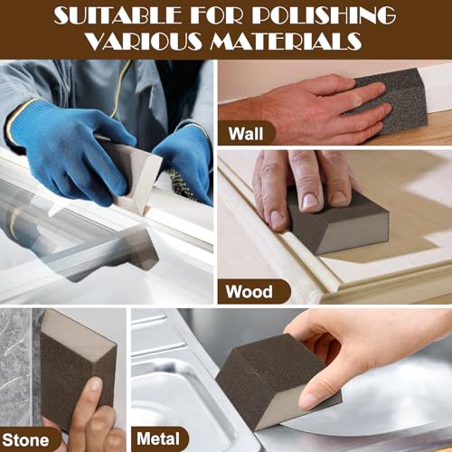 60 Grit Angled Sanding Blocks, Jamiikury Coarse Sand Block Washable and Reusable, Wet & Dry Sandpaper Block for Wood Metal Drywall and Furniture Paint - Pack of 16 - size: 60 Grits