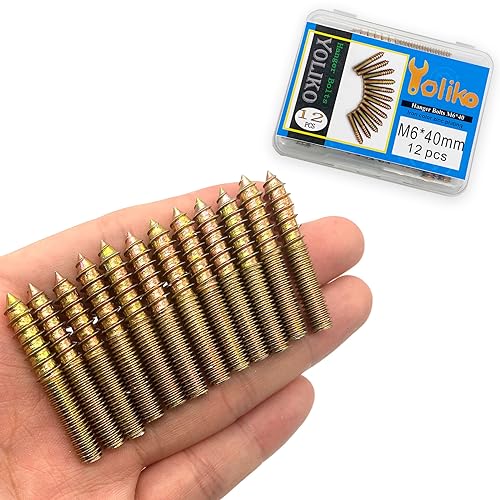 12 Pack M6 x 40 Hanger Bolts 40mm(1.57") Double Headed Bolts 6mm(0.24") Wood Dowel Screw Self-Tapping Screw Hanger Bolts for Furniture Screws Double Screw Threaded Rods Bolt 40mm Length - size: M6X40-12PCS