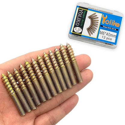 12 Pack M6 x 40 Hanger Bolts 40mm(1.57") Double Headed Bolts 6mm(0.24") Wood Dowel Screw Self-Tapping Screw Hanger Bolts for Furniture Screws Double Screw Threaded Rods Bolt 40mm Length - size: M6X40-12PCS