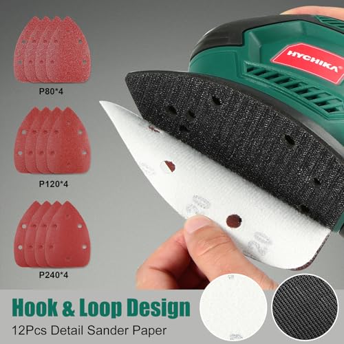HYCHIKA Detail Sander, 14,000 OPM Compact Electric Sander Tool with 12 Pcs Sandpapers,Efficiency Dust Collection System,Suitable for Tight Spaces Sanding,Polishing,Removing Paint in Home Decoration - style: Sander