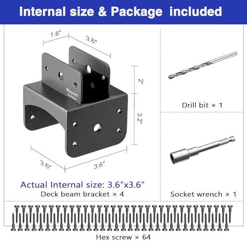 Post Anchor Connector,Stainless Steel Beam Anchor Connector, Post Base Bracket for Supporting Wood Beams (4, P4x4-B2x4) - size: P4x4-B2x4