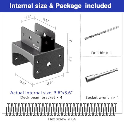 Post Anchor Connector,Stainless Steel Beam Anchor Connector, Post Base Bracket for Supporting Wood Beams (4, P4x4-B2x4) - size: P4x4-B2x4