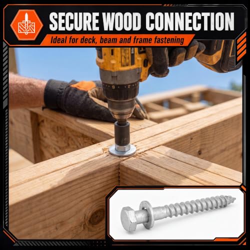50 Pack 1/2''x6'' Lag Screw Kit with Washers, Hot Dipped Galvanized Hex Lag Bolts Heavy Duty Hex Head Wood Screws, Rust Resistant Exterior Fasteners for Wood Deck Fence - size: 1/2''x6''