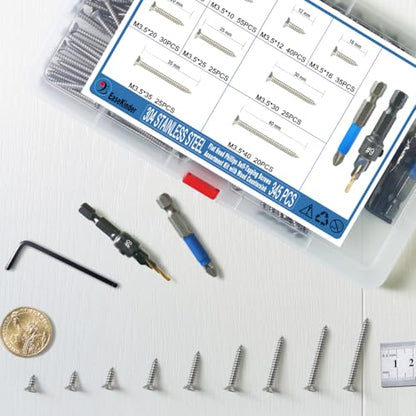 345PCS Wood Screws Assortment Kit, #6 Self Tapping Screw Set (9 Sizes) - size: SS304 M3.5