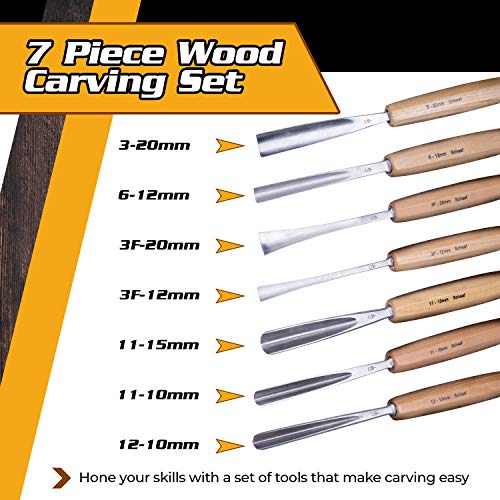 Schaaf Wood Carving Tools 7-pc Wood Chisel Set with Gouges, Hand Sharpened - color: Professionally Sharpened 7 Piece Set