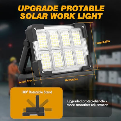120W Solar Rechargeable 144 LED Work Light, 10000LM Flood Light - color: Black