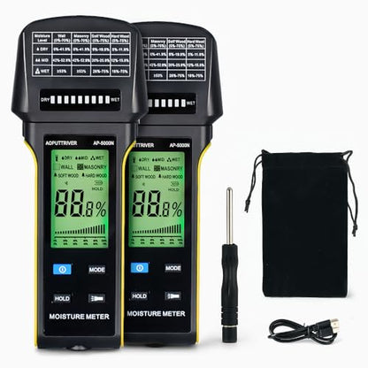 2 Packs Pinless Moisture Meter,Rechargable 20mm Deep Scan with Flashlight - color: 5000N-2PCS
