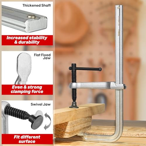 SHALL 12 In Heavy-duty Bar Clamps, 4-Pack Drop Forged Steel Welding F Clamps, All-Steel Thick Rail Wood Clamps with 1200Lbs Load Limit for Woodworking, Welding, Metal Working | 4-3/4" Throat