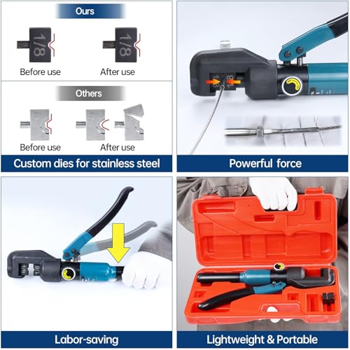 Muzata Cable Railing Crimping Tool Hydraulic Crimper with Wire Cutter CK12