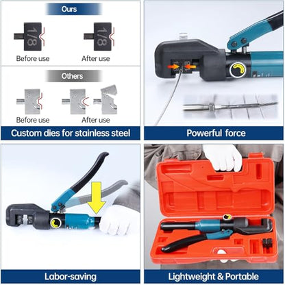 Muzata Cable Railing Crimping Tool Hydraulic Crimper with Wire Cutter CK12