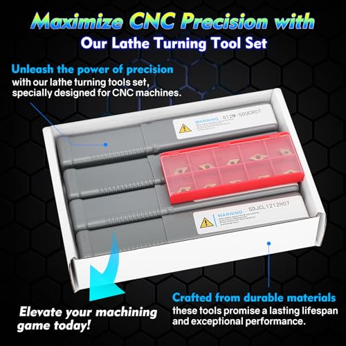 Indexable Lathe Turning Tool 1/2" 12mm Shank 14PCS Kit-4PCS Metal Lathe Tools Holder 10PCS DCMT21.51 Carbide Insert for Grooving Turning Boring SDNCN12120H07/SDJCR1212H07/S12M-SDUCR07/SDJCL1212H07 - style: 4pcs 1/2'' 12mm 07Shanks+10pcs Inserts